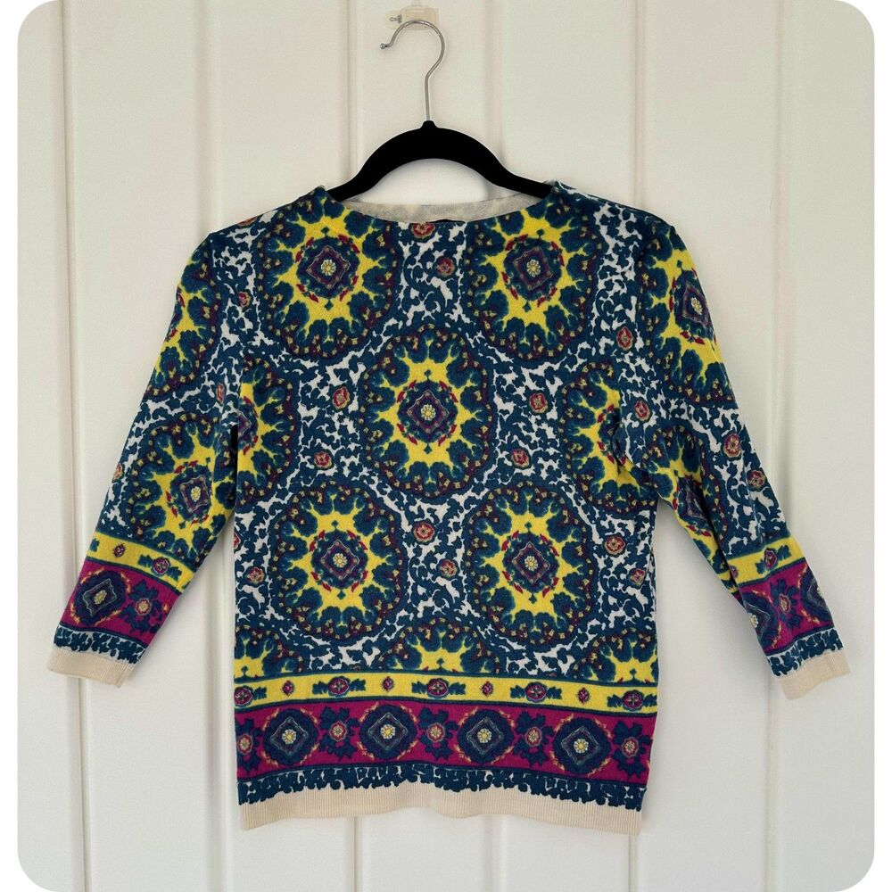 Talbots Womens Top Pullover Sweater Pure Merino Wool Medallion Print